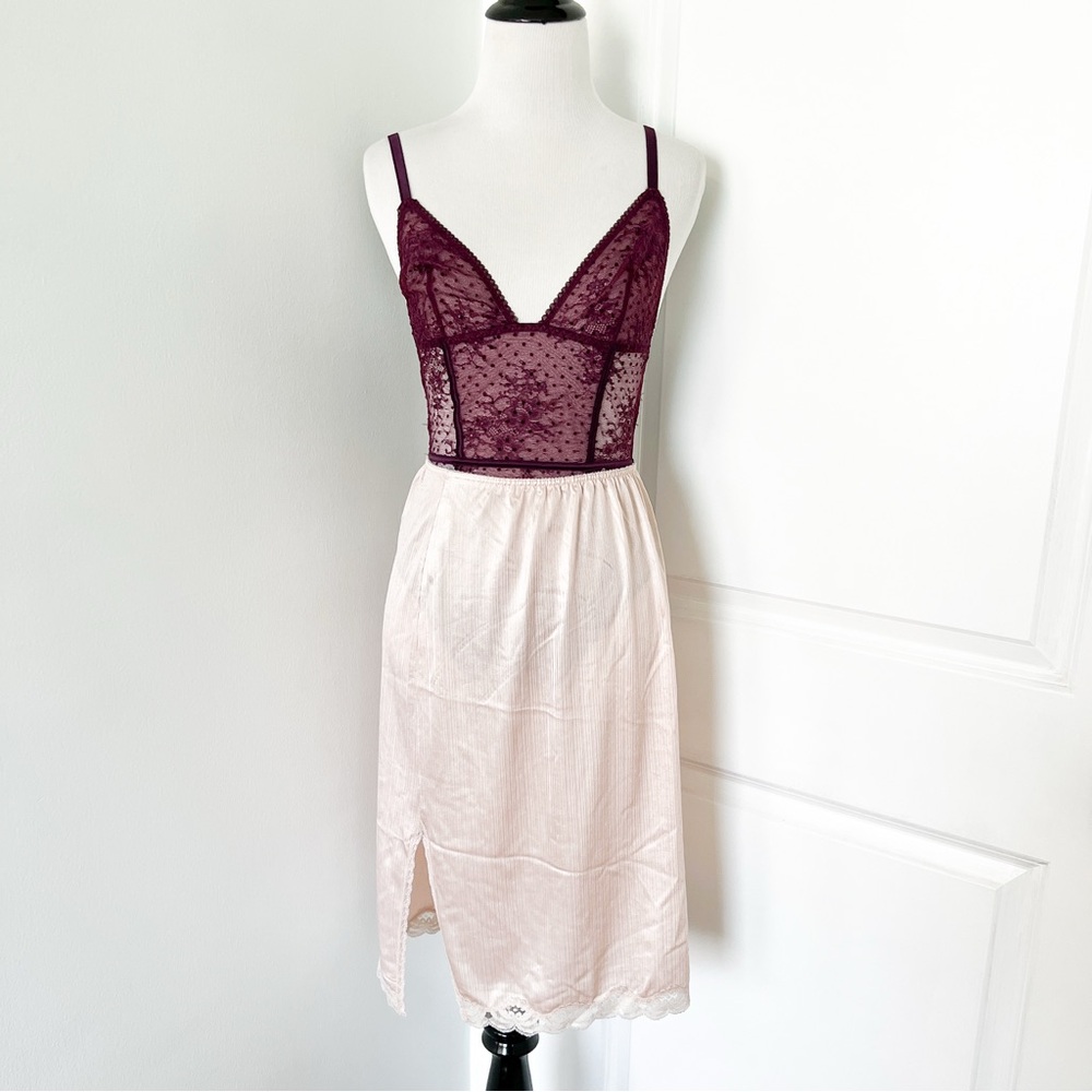Vintage Cream A-Line Slip Skirt with Lace Details